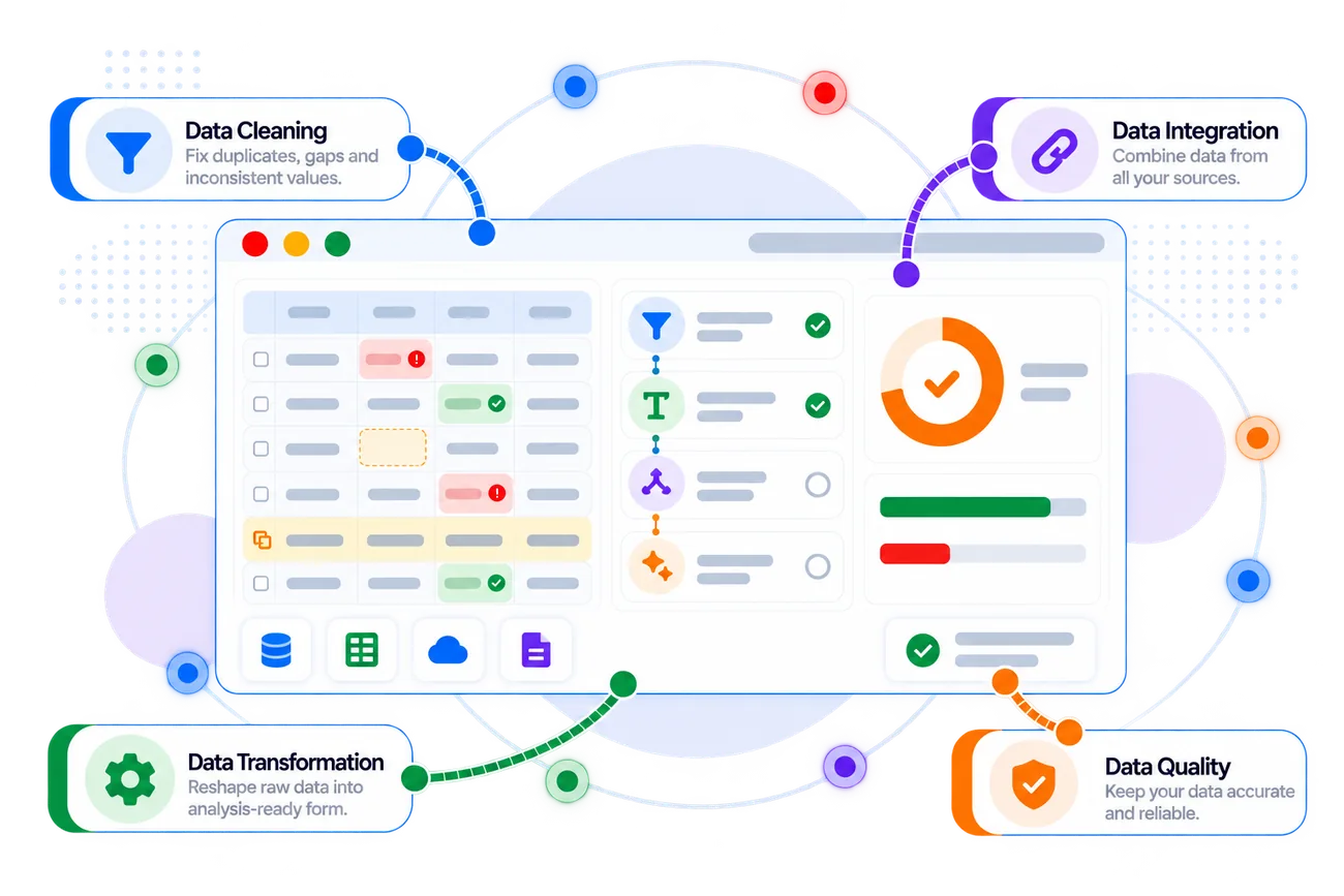 Zoho DataPrep dashboard with its key capabilities