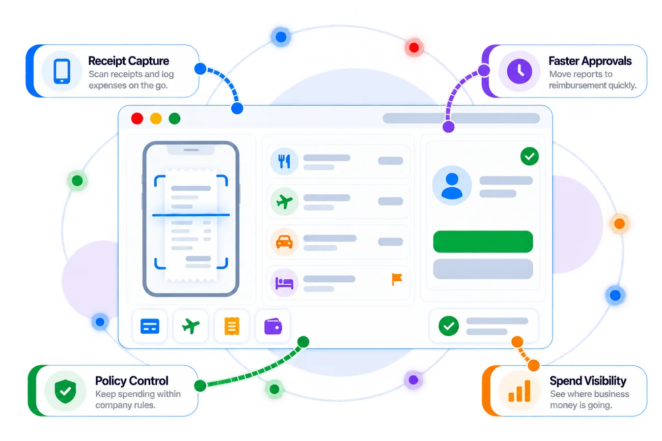 Zoho Expense dashboard with its key capabilities